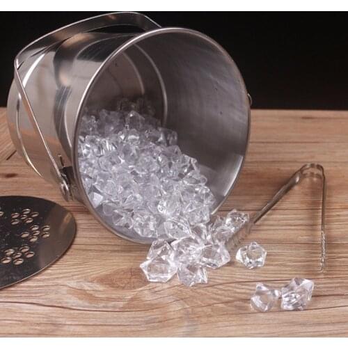1L Ice Cube Container Stainless Steel Ice Bucket Wine Barrel Container with Tweezer and Lid Ice Container