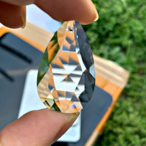 2Pcs 38MM Clear Faceted Glass CRYSTAL Suncatcher Chandelier Prisms Lamp Part 1 Hole Hanging TearDrop Pendant DIY Decoration