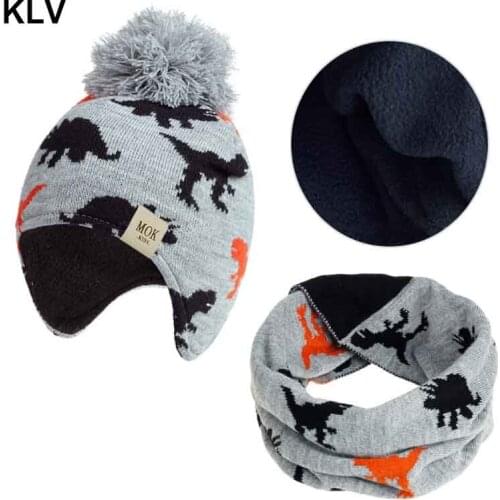 2Pcs/Set Children Hat Fleece Baby Winter Ear Protection Warm Hat Scarf Two Sets of Boys and Girls Scarf Fashion Beanies Cap