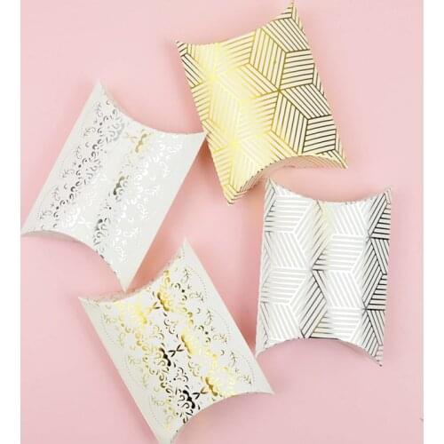 25pcs Silver Gold Bronzing Craft Pillow Shape Candy Box Wedding Favor Gift Boxes Birthday Party Baby Shower Decoration Supplies