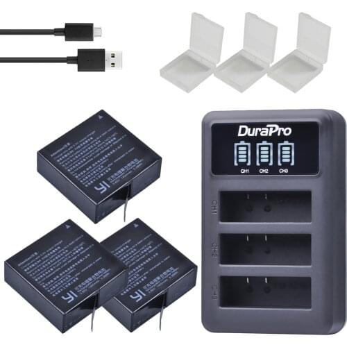 3pcs For Xiaomi YI lite 2 4Kplus 4k+ AZ16-1 AZ16 Li-ion Battery+LED 3 Port USB Dual Charger For Xiao yi 4k Action Camera Battery