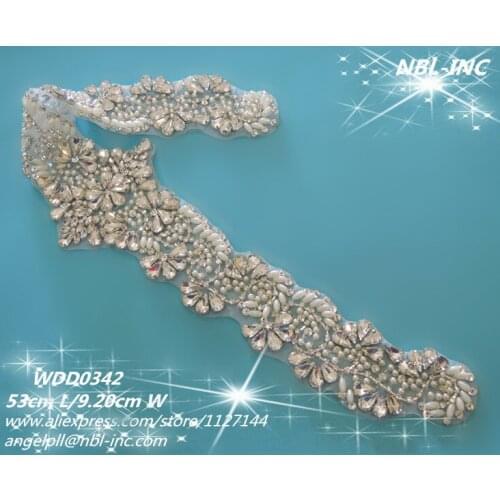 30 PIECES) Wholesale bridal sash crystal beaded rhinestone pearl applique for wedding dress belt WDD0342