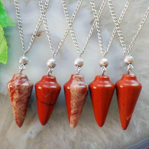 5 Strand/lots Fashion Unisex Retro Red Stone Pendulum Pendant Long Chain Necklace Charm Gifts Jewelry 18 inch
