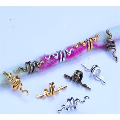 5Pcs/Pack Antique Silver Gold Ornament Serpentine Hair Braid Dread Dreadlock Beads Tube Rings for Hair Accessories