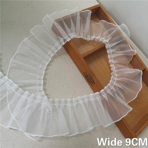 9CM Wide Tulle White Mesh 3D Pleated Lace Fabric Ruffle Edge Trim Embroidered Ribbon DIY Curtains Garment Dress Sewing Supplies