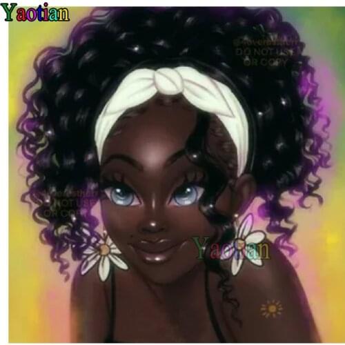 Afro american african girl diy diamond painting Full Square/Round drill 5d diamond embroidery sale 5d cross stitch home decor