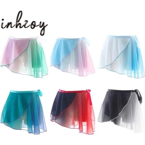 Women Gradient Color Lace-Up Asymmetrical Chiffon Wrap Ballet Skirt for Gymnastics Leotard Miniskirt Stage Performance Dancewear