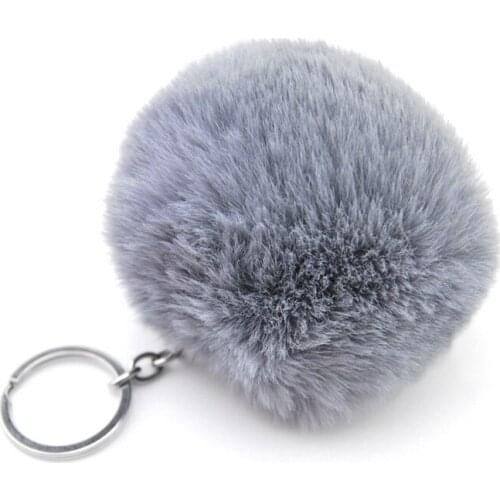 8CM Cute Fluffy Faux Rex Rabbit Pompom Key Chain Women Trinket Pompon Toy Hare Fur Ball keyring Bag keychain Jewelry Party Gift