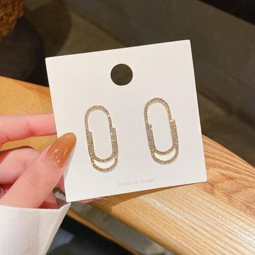 Personality Pin Design Sense Rhinestone Earrings Elegant Ear Studs Ins Fashion Youtuber Ear Jewelry