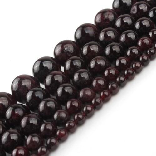 Natural Burgundy Dark Red Garnet Beads Round Loose Stone Beads For Jewelry Making 4 6 8 10 12 MM DIY Necklace Bracelet 15 inch
