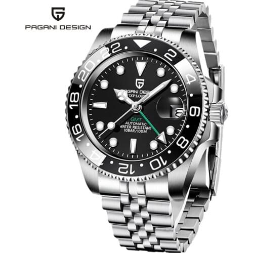 PAGANI DESIGN Men Stainless Steel Watch Sapphire Crystal Ceramic bezel GMT Automatic Mens Watches Luxury Mechanical Wristwatch