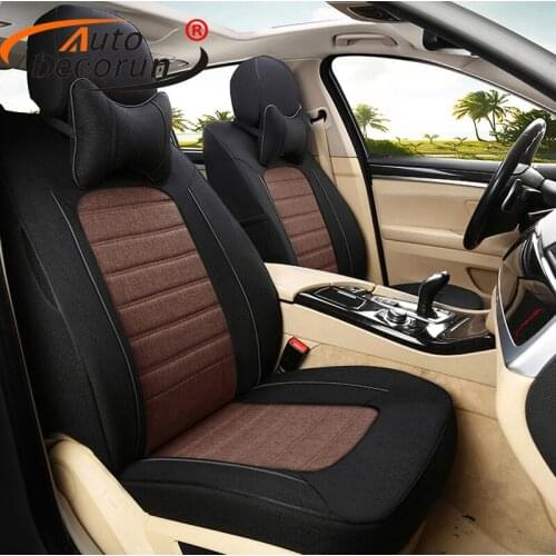 AutoDecorun Custom Fit Automobiles Seat Covers for Skoda Octavia a7 Accessories Car Seat Covers Set Linen fabric Protector 15PCS