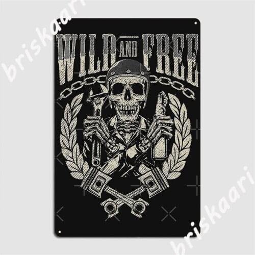 Skull Biker Gift Motorcycle Wild And Free Rider Papa Dad Metal Signs Plates Decoration Living Room Club Tin sign Posters