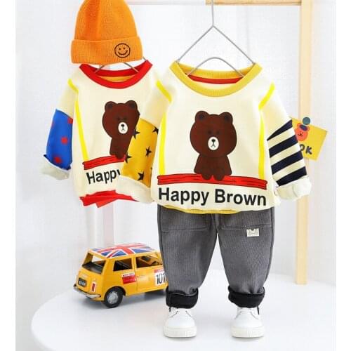 Children Clothes 2020 New Autumn Winter Clothing Baby Boys Girls Plus Velvet Sweaters suits Loose Long Sleeve Pullover Sets