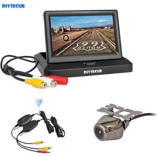 DIYSECUR Wireless 5 Inch Foldable Rear View Monitor Car Monitor Waterproof Metal Rear View Car Camera Parking System Kit