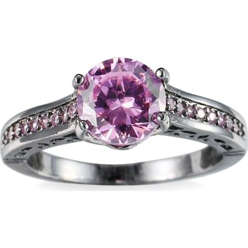 KCJZ006 Female Oval Ring Black Pink Filled Jewelry Vintage Wedding Rings For Women Birth Stone Girlfriend Gifts Ring