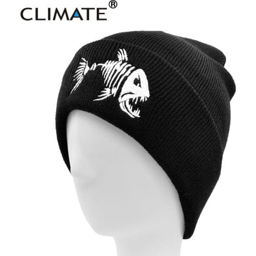 CLIMATE Fish Fishbone Beanie Hat Winter Fishing Warm Beanie Fisher Black Knit Fish Bone Cool HipHop Hat for Winter fishing