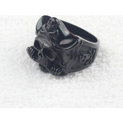 Cool Mens Black Pirate Skull Knife Caribbean Biker Stainless Steel Biker Ring US Size 7-15