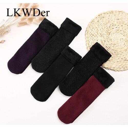 LKWDer 4 Pairs Winter Warmer Womens Thicken Thermal Wool Cashmere Snow Socks Seamless Velvet Boots Floor Sleeping Socks for Girl