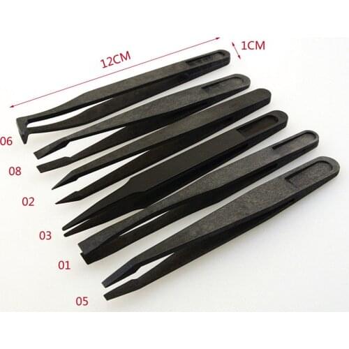 Multi-function Heat Resistant Repair Tool Black Portable Straight Bend Anti-static Carbon Fiber Plastic Tweezers