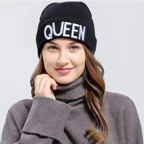 Fashion KING QUEEN Hip Hop Cap Embroidery knitted Caps Men Women Lover Couple Knitted Winter Beanies Hat Beanies casquette homme