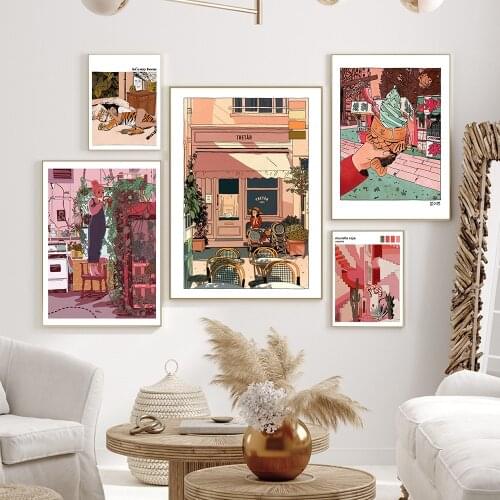 Cartoon Anime Multicolored Abstract Wall Art Canvas Painting Sunset Picture Ice Cream Posters and Print Kids Room Interior Decor