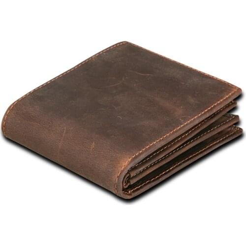 RFID Mens Wallet Leather Wallet Crazy Horse Leather Short Casual Wallet Zipper Pocket Portomonee 753-40 Male Short Coin Purse