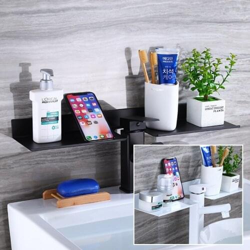 Wall Mounted Bathroom Shelves Wall Shelf Shower Storage Rack Bathroom Accessories Black White Bath Shampoo Holder Basket Holder