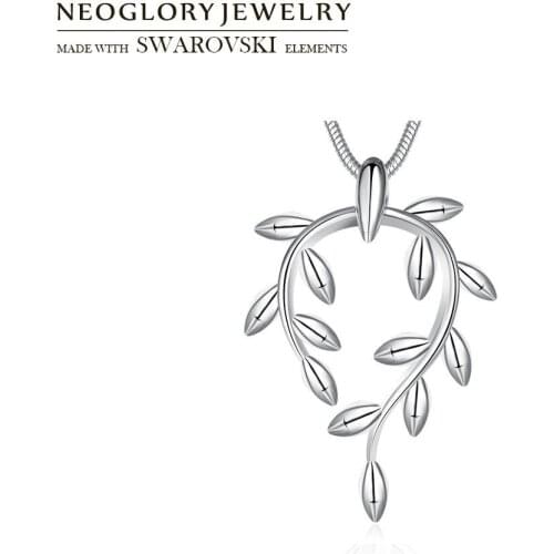 Neoglory Jewelry 2020 Fashion Olive Branches silver plated Dainty Necklace Elegant Pendant for Woman Lady Gift