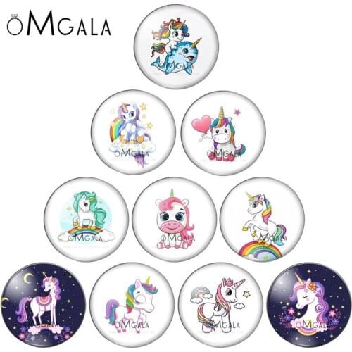 New Cartoon Baby Unicorn magic Dream 10pcs 12mm/18mm/20mm/25mm Round photo glass cabochon demo flat back Making findings ZB0855