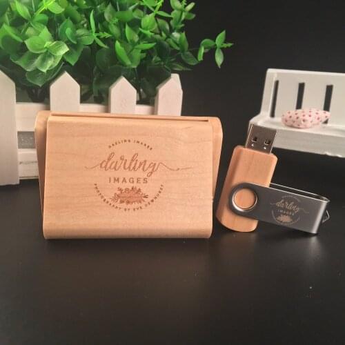 ODM OEM Custom Wedding Photography Encord LOGO Wooden Clip + Box USB 2.0 Version memory flash stick pen drive A0001