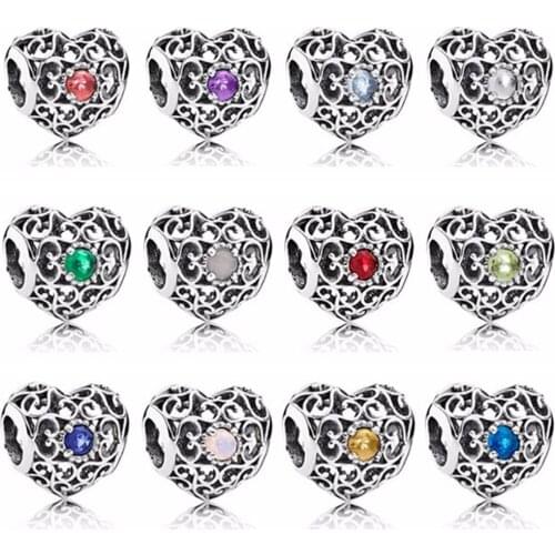PDB ZZ 58 Vintage 925 Sterling Silver Aquarius Stars Zodiac Sign Beads Twelve Months Gemstone beads Charm Fit Original Bracelet