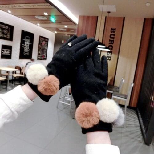 Imitation Mink Wool Ball Cashmere Gloves Korean Winter New Five-Finger Gloves Female Net Red Warm Thick Touch Screen Gloves