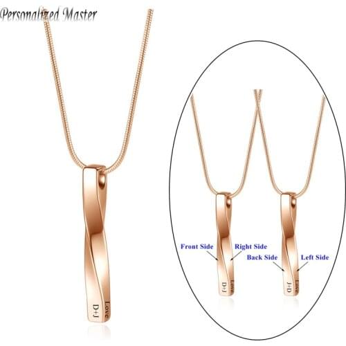 Personalized Master Customized Name Bar Necklaces Stainless Steel Twisted Cube Bar Pendant Necklace Birthday Gift for Women Men