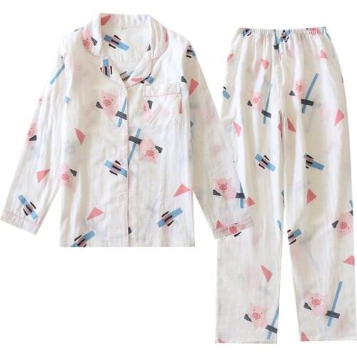 100% Cotton Pajamas Set Full Sleeve T-shirt Pant 2Piece/Set Casual Cartoon Pyjama Big Size Mom Homewear Plus Sleepwear