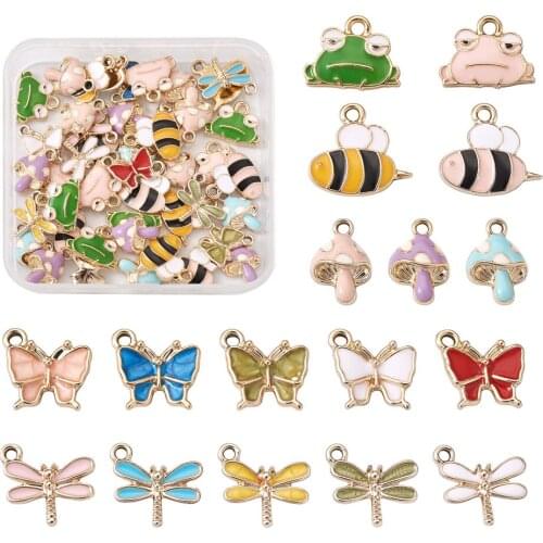 1Box Alloy Enamel Charms Butterfly Dragonfly Bees Frog Mushroom Pendants for Bracelet Earrings Jewelry Making DIY Accessories