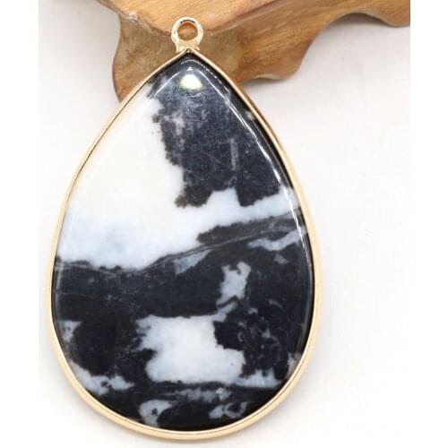 Natural semi-precious stone drop-shaped black and white zebra pendant DIY necklace bracelet making jewelry-size40x45mm