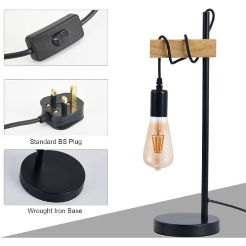 Retro Table Lamp Wwood Vintage Desk Light Nordic Black Iron Nightlights EU Pug For Modern Living Room Bedroom Beside Home Decor