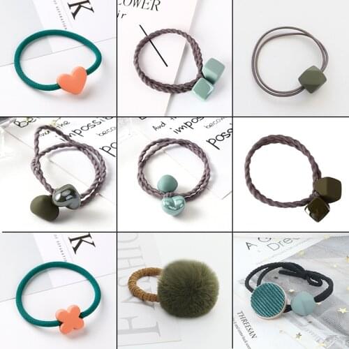 Green Rubber Bands for Hair Women Hair Ropes Ring Girl Fashion Elastic Hair Ties Scrunchie Headdress Holder Accessories Headwear