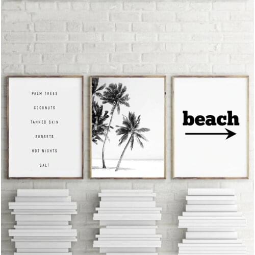 Modern Black and White Palm Trees Pictures Beach Landscape Canvas Painting Wall Art Posters Prints for Living Room Decoration