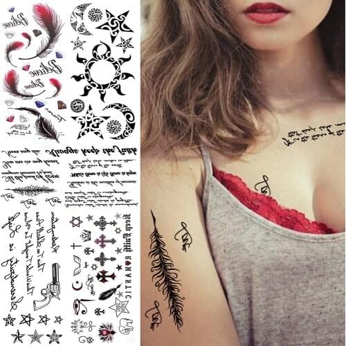 Inspired Quotes Temporary Tattoos For Kids Child Women Adult Small Cross Tattoo Black Sun Star Tribal Face Fake Tatoo Sticker