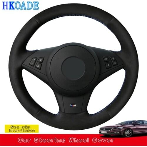 DIY Black Suede Hand-stitched Car Steering Wheel Cover For BMW E63 E64 Cabrio M6 2005-2010 E60 M5 2005-2008