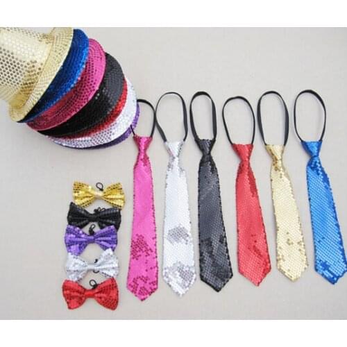 Women Children Sequin Hip Hop Jazz Hat Silver Pink Black Gold Blue Pink Red Bow Tie Jazz Dance Bowler Hat