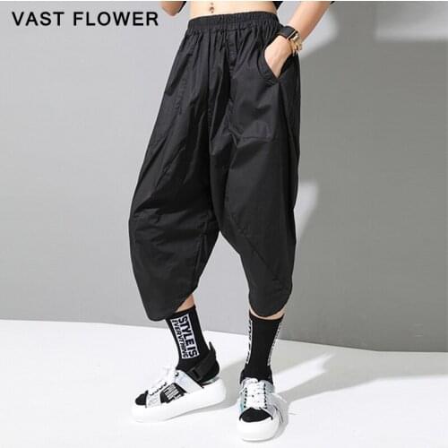 Black Asymmetrical Plus Size Women Harem Pants New High Elastic Waist Loose Casual Trousers 2021 Summer Fashion Streetwear