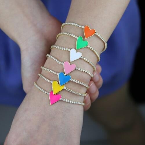 2021 New rainbow neon white Green Red Blue colourful Cubic Zircon Heart Bangle Tennis Chain for Women girl charm Fashion Jewelry