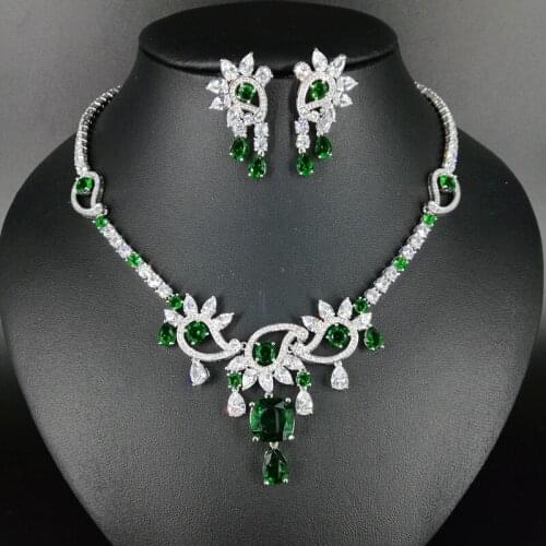 NEW FASHION romantic AAA green zircon necklace earring wedding bride banquet formal dress popular jewelry set free shipping