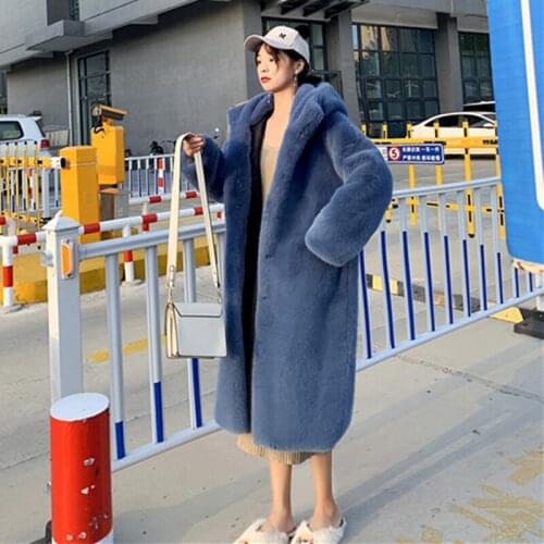 2021 Autumn Winter Plus Size Long Fur Coat Women Hooded Fashion Imitate Mink Velvet Jacket Loose Thick Warm Ladies Overcoat H868