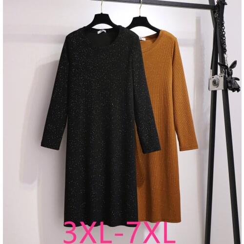2021 spring autumn plus size sweater dress for women loose casual long sleeve straight O neck knit dresses black 4XL 5XL 6XL 7XL