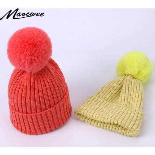 Winter Warm Children Cap Beanies Girls Caps PomPon Knitted Skullies Hats Pure Colour Kids Hat Autumn Candy colors Outdoor