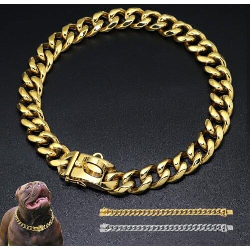 Gold Dog Chain Collar Stainlesss Steel Pitbull Bulldog Chain Strong Pet Choke Collar for Small Medium Large Dogs Training Show